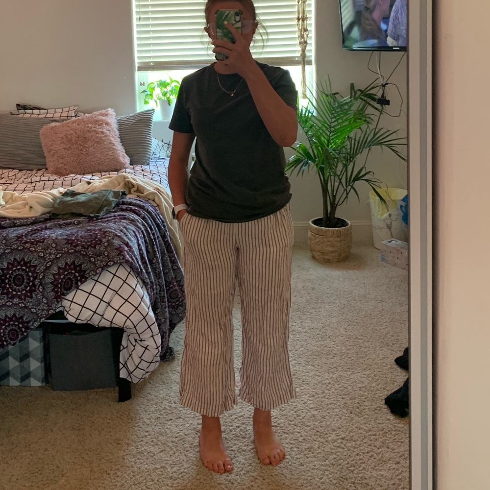 Red and white striped straight pants